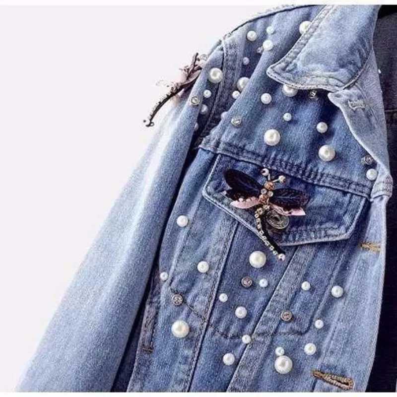 Luxury Jean Jacket for Women Embroidery Trend Denim Coat Women Cropped Jacket Beads Design Single-breasted Top Coats NewT260328