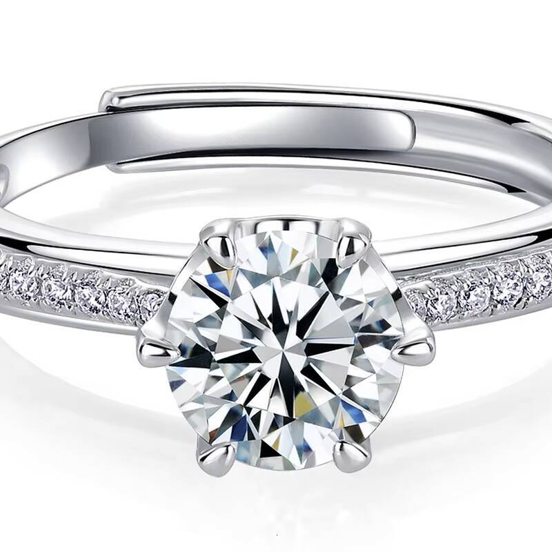S925 Sterling Silver D Color VVS1 Moissanite 6 Prong Adjustable Engagement Ring with Side Accents for Women