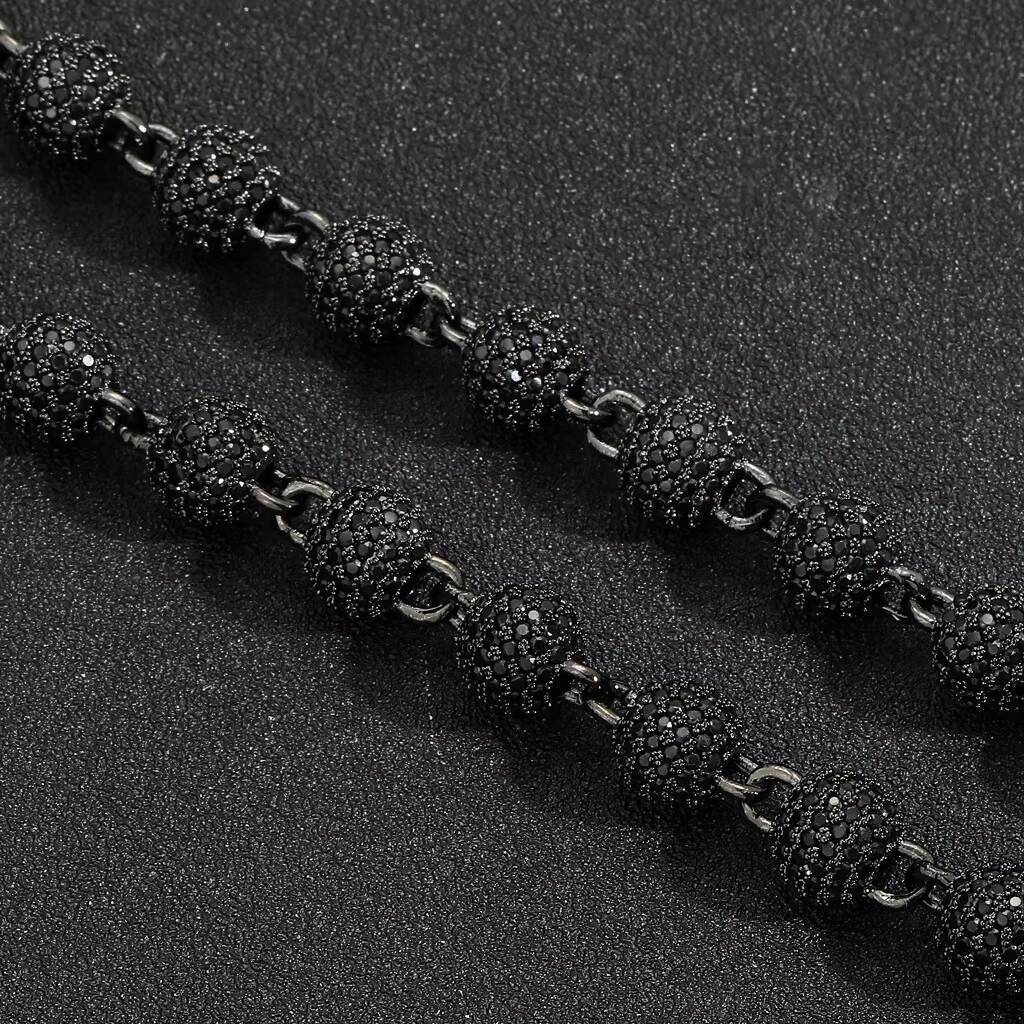 New 8mm Black Moissanite round Beads Bracelet Necklace Clavicle Chain Full Mens and Womens Personalized Hip Hop