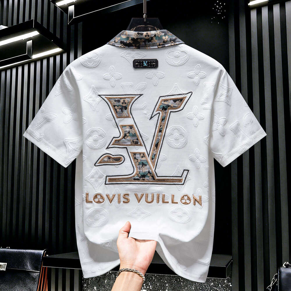 European high-end men's polo with jacquard embroidery, trendy top, 2026 summer new short-sleeve shirt