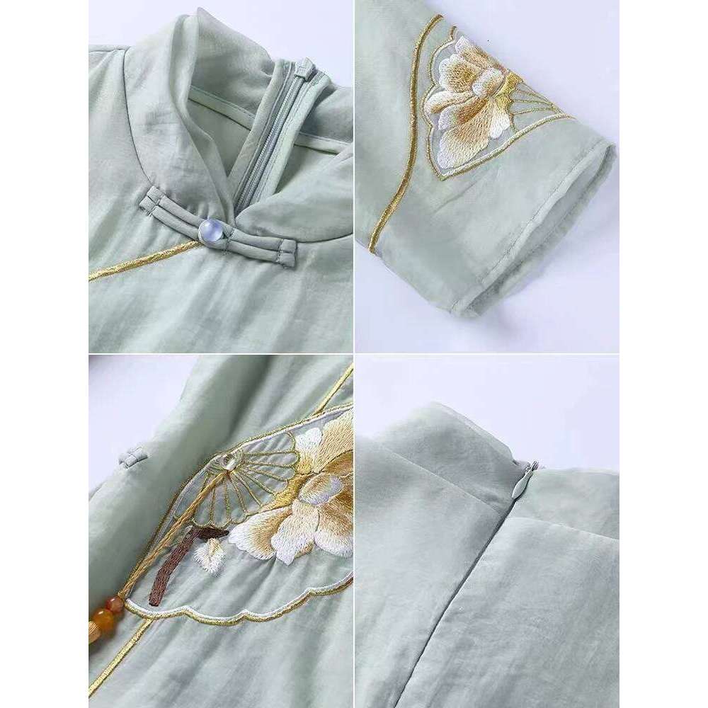 High-End Spring Summer Women Royal Cheongsam Dress Retro Elegant Embroidery A-Line Lady Party Qipao Beach Dresses MAKOUFEI