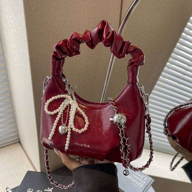 Hot Y K New Underarm Bags For Women Pleated Handle Design Ladies Pearl Bow Handbag Adjustable Strap Shoulder Crossbody Bag XIU LAI SI