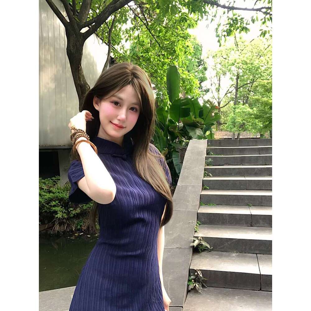 Improved Cheongsam Button Short Sleeve For Women Summer New Chinese National Style Slim Fit Split Waist Bodycon Long Dress Qipao Hanfu Silk