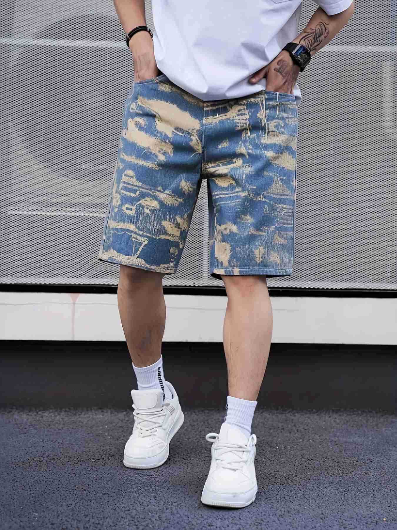 Mens camouflage printed denim shorts H260330