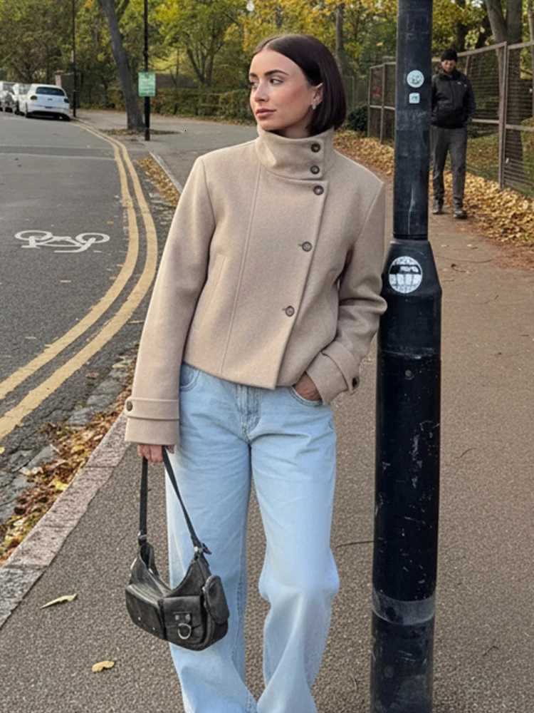 HH Spring Elegant Women Stand Collar Jacket 2026 Long Sleeve Pocket Button Single Breasted Loose Coat Female High Street OutwearT260328