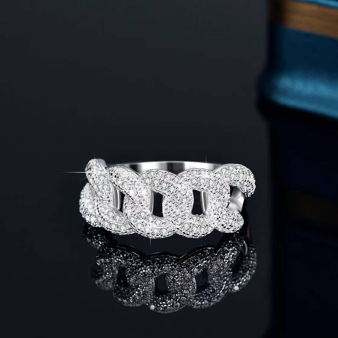 Hip Hop Fashion Mossanite Ring Fine Jewelry 925 Sterling Silver Ring VVS Moissanite Diamond Cuban Ring for Men Women