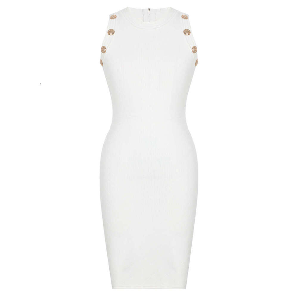 Spring f23 and summer new designer women's sleeveless button elastic knitted medium long slim multifunctional dress