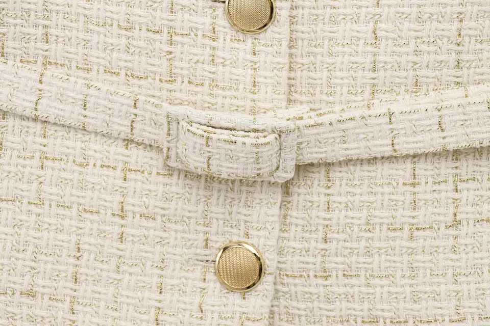 ETJ 2025 Womens Spring collection Vintage crewneck Fashion Gold button-up belt textured casual blazer for women jacketT260328