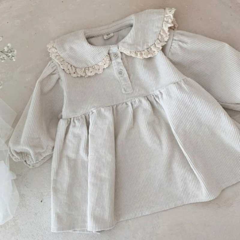 Baby Girl Corduroy Princess Dress Solid Lace Long Sleeve Dress Spring Autumn Children Retro Casual Loose Dresses Kids OutfitsT260330