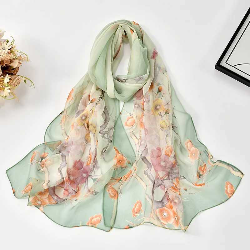 16050cm 2025 Spring New Wens Shawl Fashionable Plum Bloss Printed Scarf Thin Soft Chiffon Shawl Floral Stoles Wraps X260328