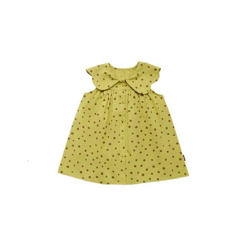 Childrens Sleeveless Dress 2023 Summer New Girls Dot Print Polo Collar Dress Korean Cotton Single Breasted Tank Top DressT260330