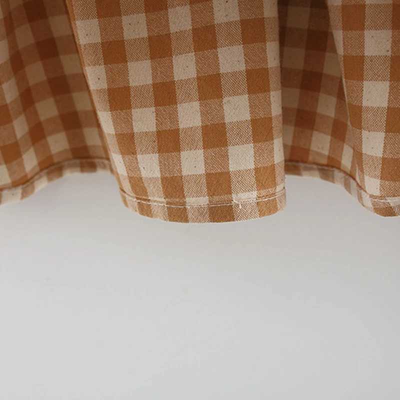 9 Months -3 Years Old Summer New Brown Checkered Baby Girl Dress Simple Korean Style ChildrenS ClothingT260330