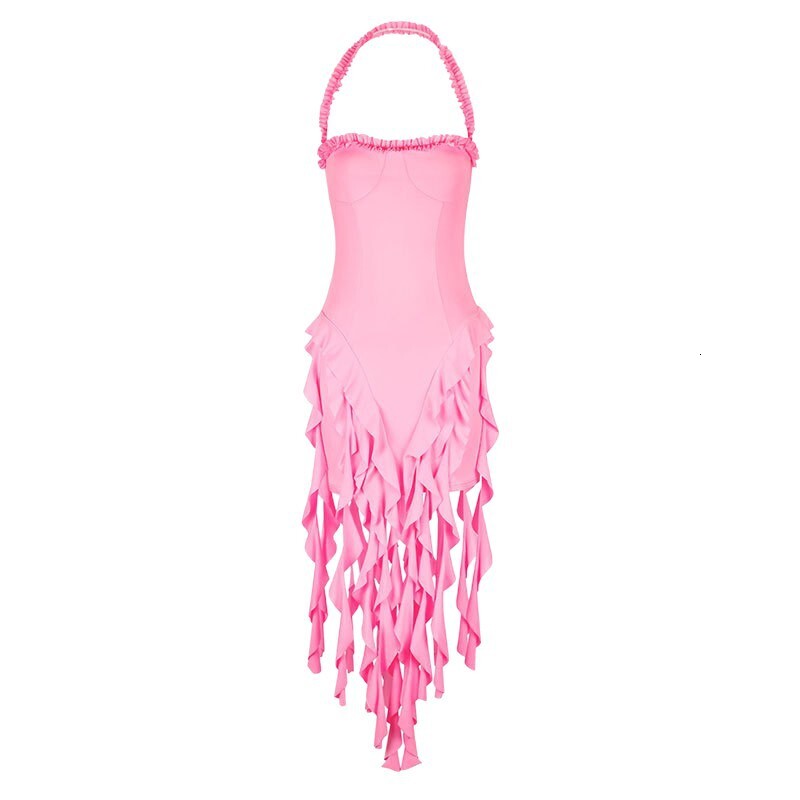 AD288 Summer New Womens Sexy Strap Tassel Halter Neck Bodycon Dress
