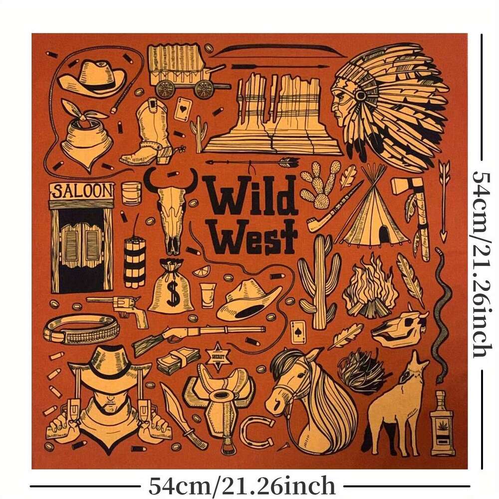 Set Of 2 Men's Bandanas Featuring A Cowboy Skull Design Lightweight Square Scarves Ideal Outdoor Motorcycle Riding Halloween. These Orange Liuyue