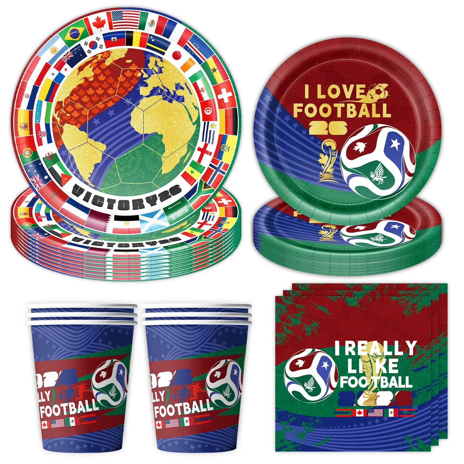 2026 Football Party Decoration Paper Dish Napkins Tablecloth Balloon Caketopper Backdrop Soccer Parties Prop Diy Decoration 260330