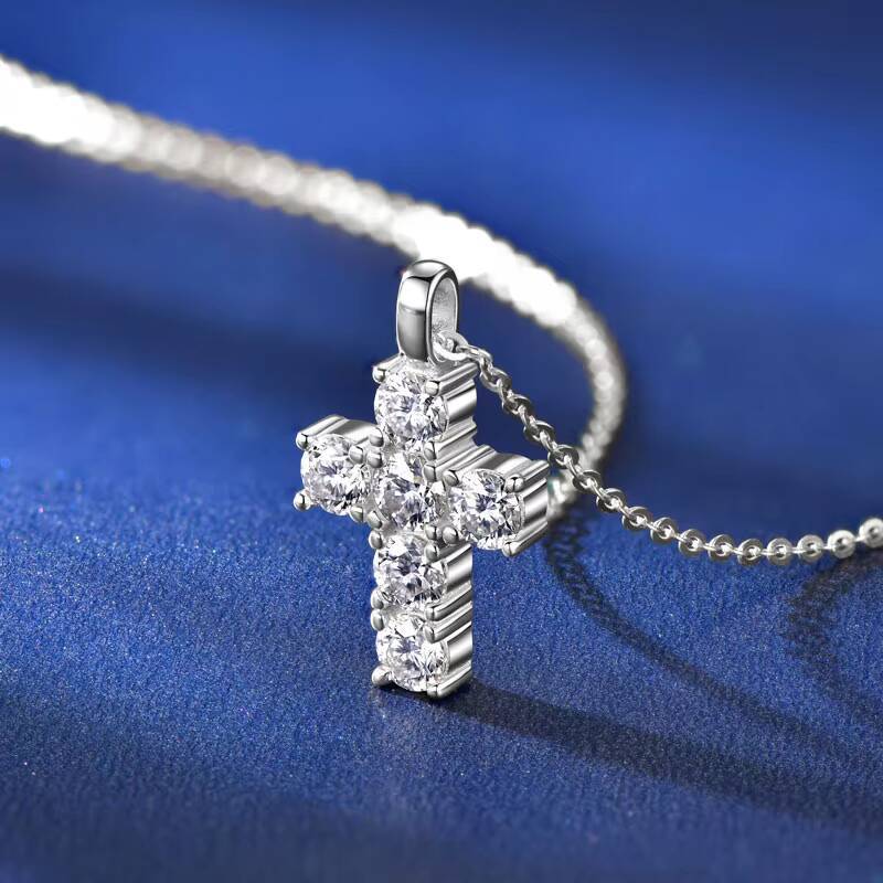 925 Silver Certified 35mm Moissanite Women Men Faithful Charm Religion Choker Christian Gifts Cross Pendant Necklace