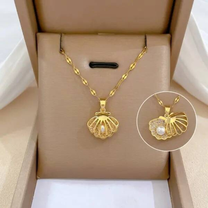 Exquisite Micro Inlaid Zircon Tassel Necklace Jewelry For Women Stainless Steel Moon Butterfly Flower Clavicle Choker