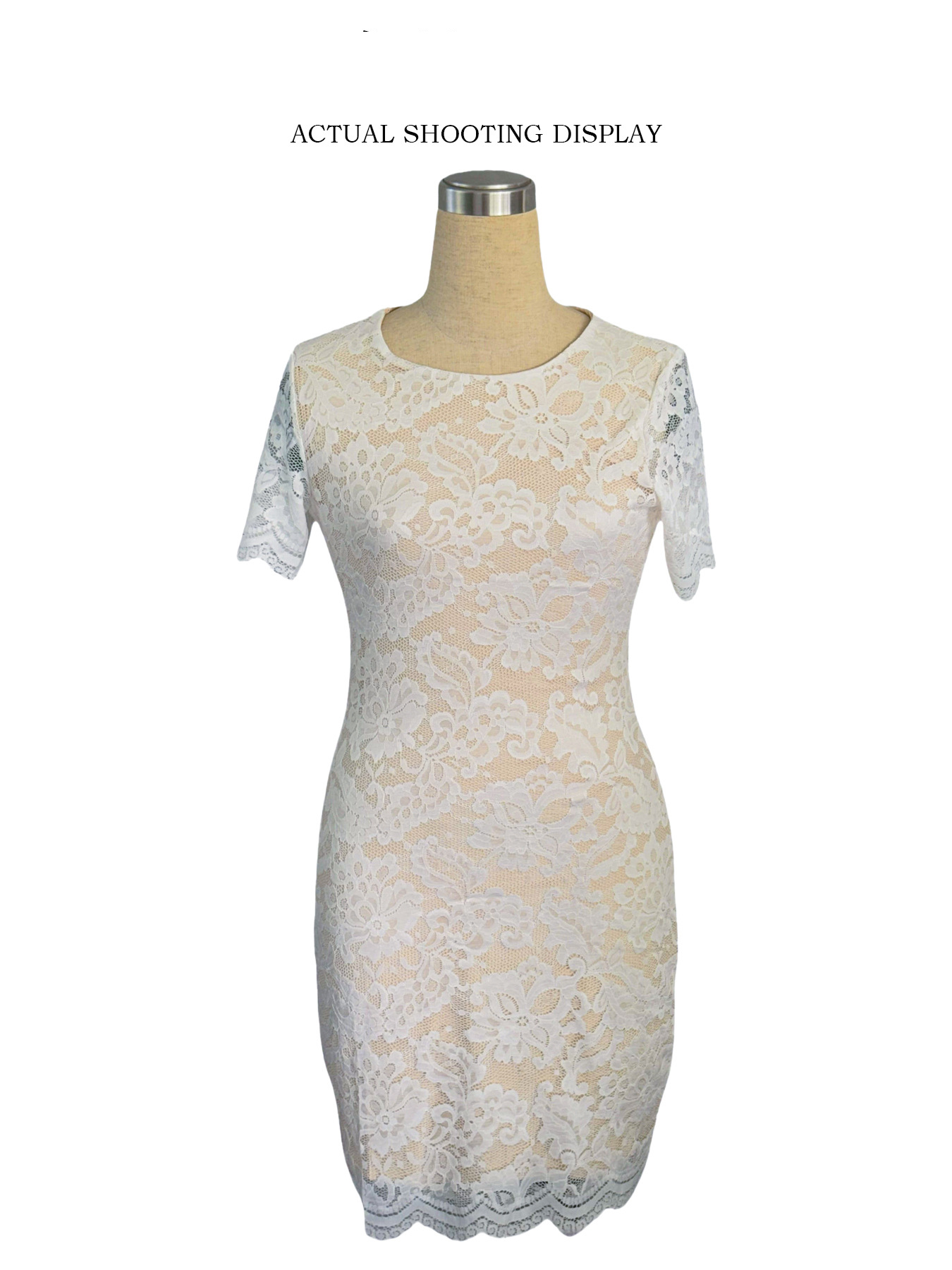 Basic & Casual Dresses 2026 Summer Simple Women Dress Fashion Round Neck Short Sleeve Lace Hollow Out Package Hips Dress Sexy Tight Fitting Prom Gowns