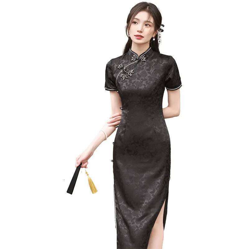 Large Buckle Jacquard Cheongsam Improved Cheongsam Dress Women Qipao Dress Chinese Tradition Hanfu MAKOUFEI