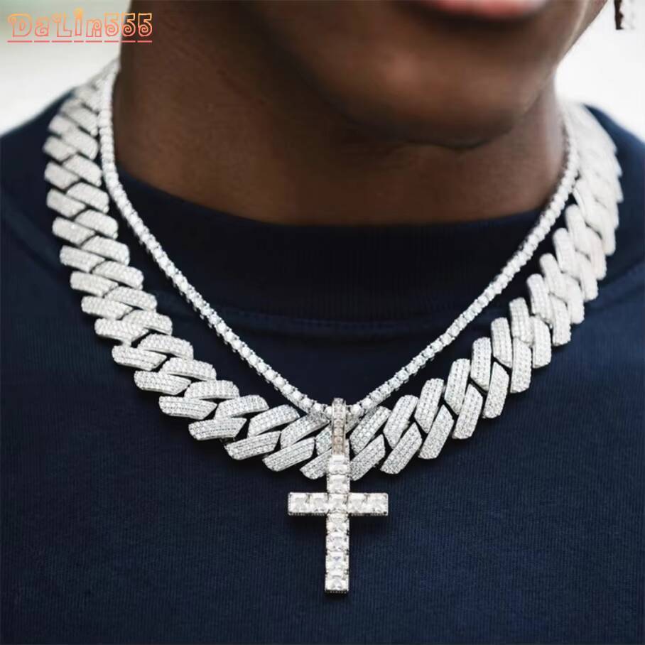 2026Ready to Ship S925 Silver Pendant with 2mm to 5mm Moissanite White Cross Pendant