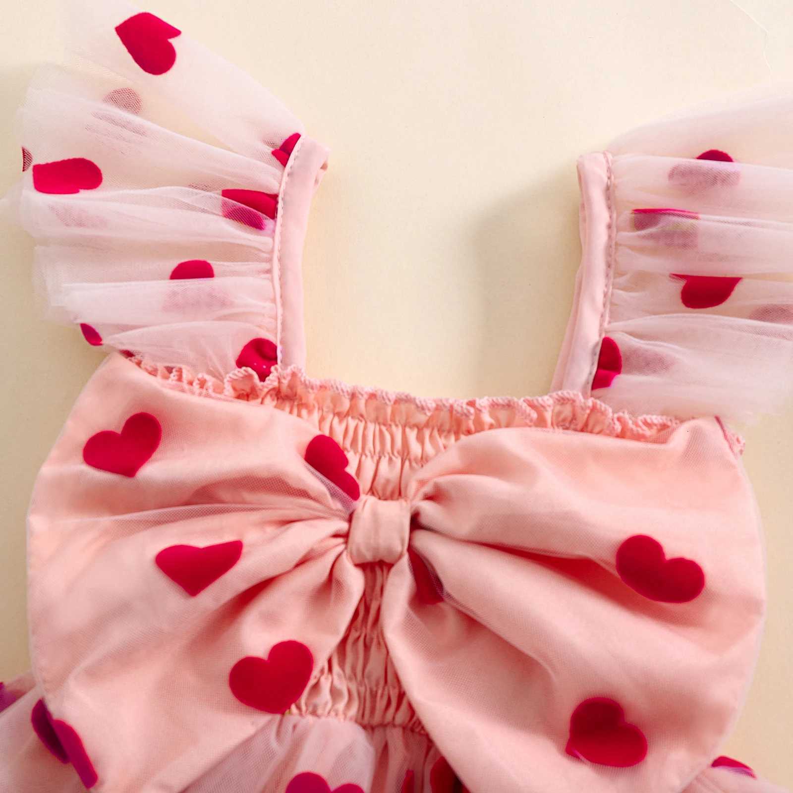 MISOWMNJOY Chiffon Summer Baby Girls Tulle Dress Princess Heart Bows Flutter Sleeve A-Line Kids Clothes Valentines Day DressesT260330