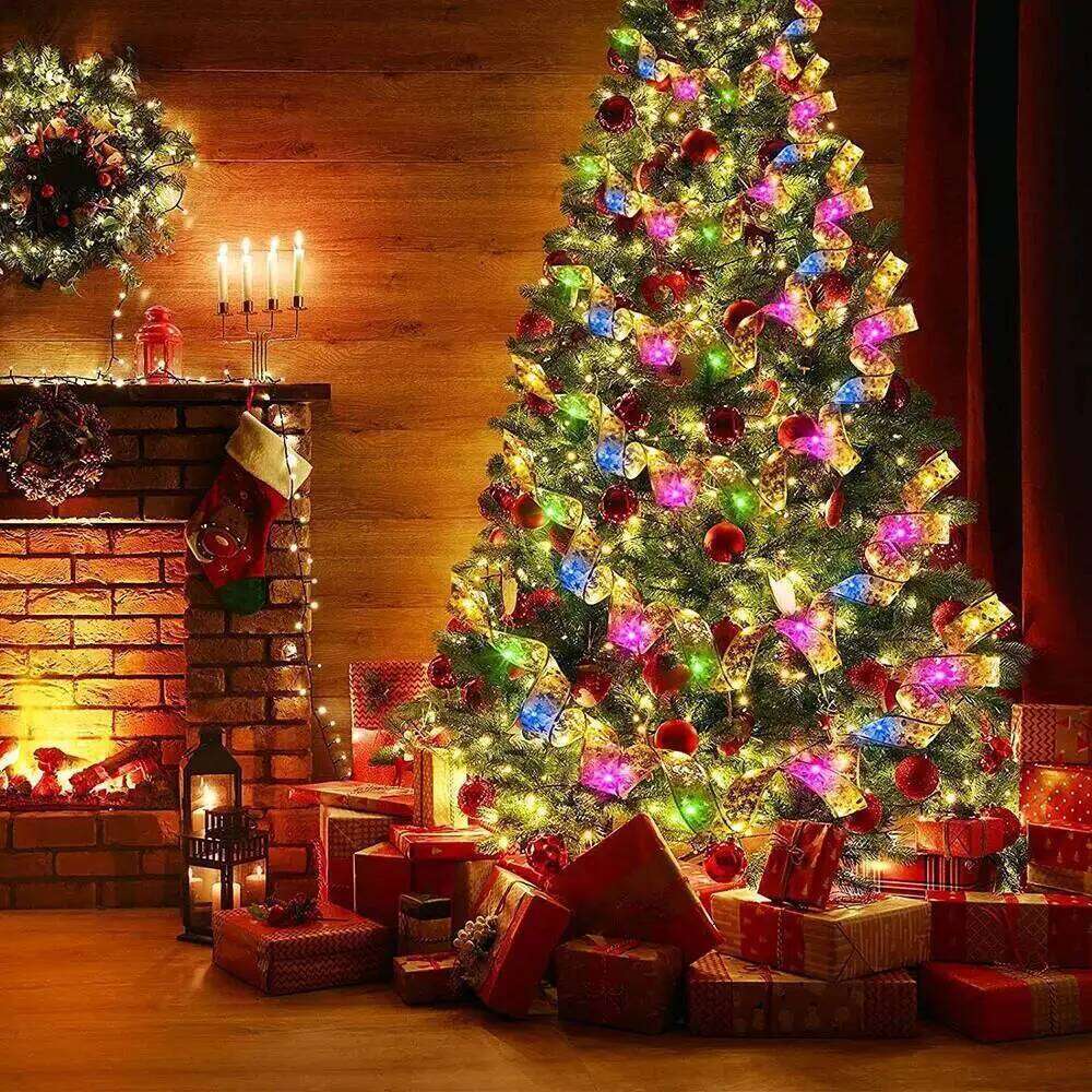 Tree Decoration LED Ribbon Fairy Lights Merry Christmas Decorations Home DIY Bows Light String Navidad New Year Decor