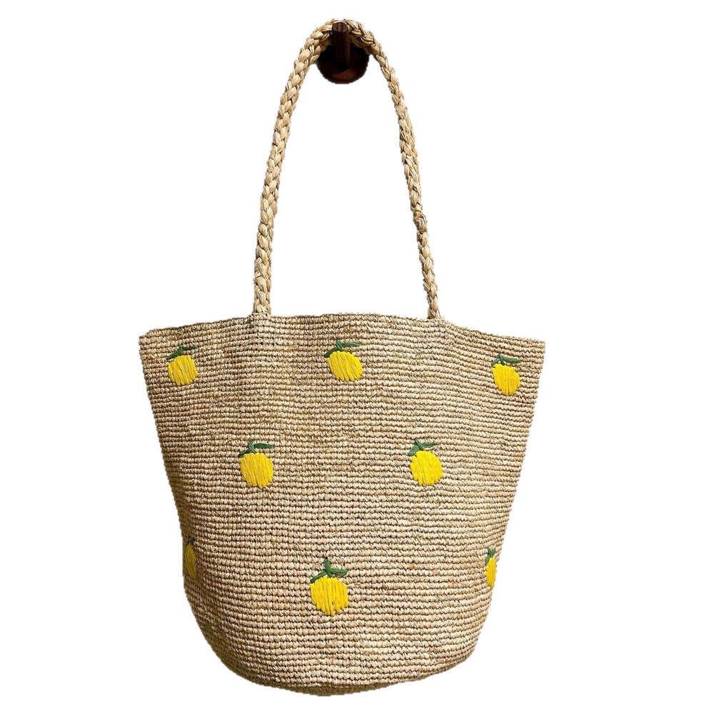 Totebag Shoulder ROSE NOIRE Hand Crocheted Raffia Straw Bucket Women Large Capacity Shoulder Bag With Embroidered Flowers Versatile For Vacation And B
