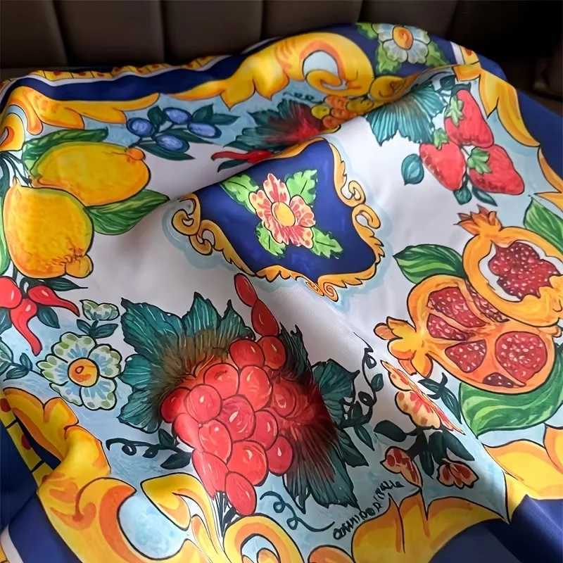 Fruit Print Faux Silk Scarf Wens Versatile scarf Neck Scarf for Holiday Beach Casual Outfits X260328