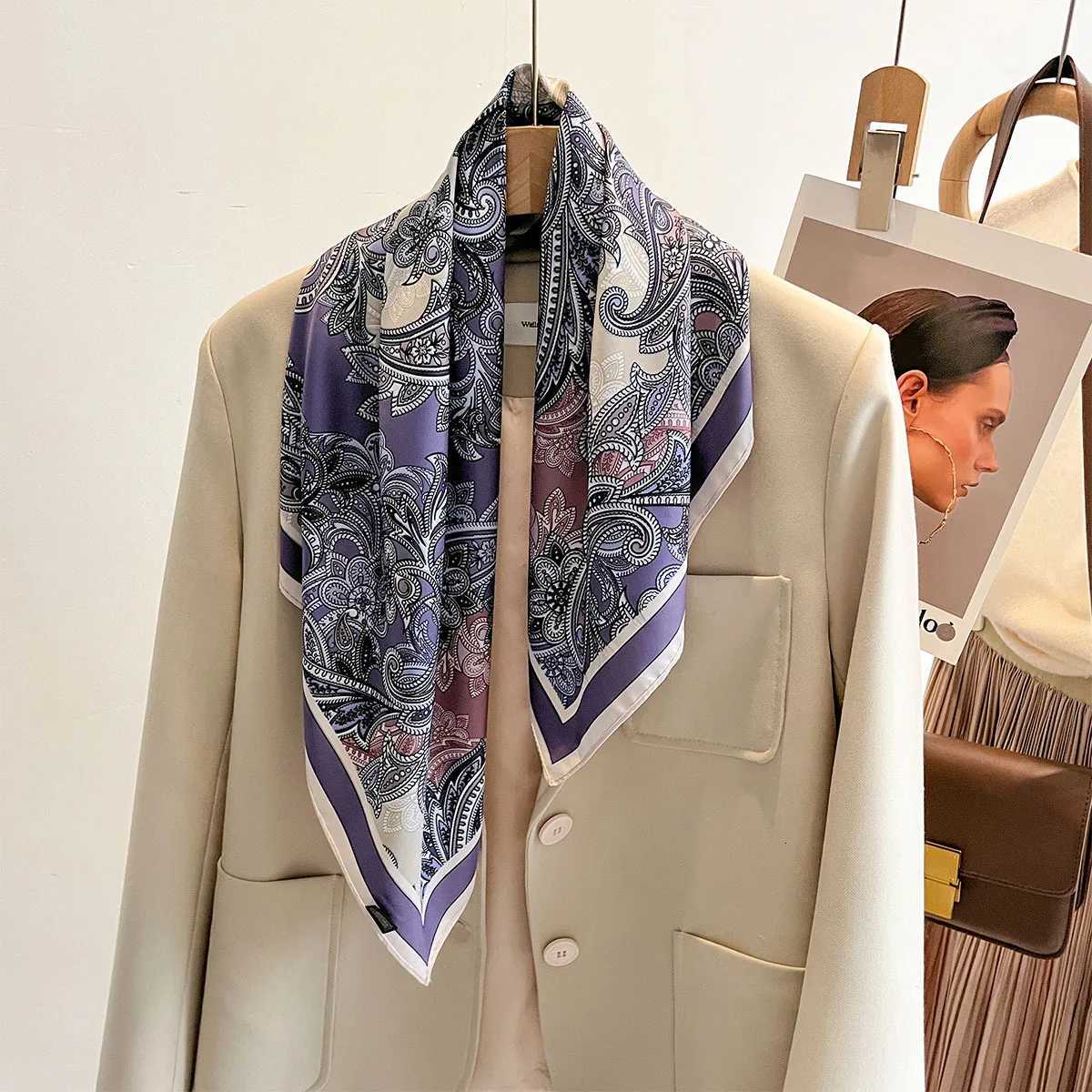 1Pcs Luxury Imitation Silk Square Scarf Womens Double-sided Paisley Print Neckerchief Bandanas Foulard Hairbands Shawls Wraps Z260330