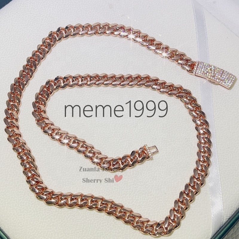 Jewelry Sterling Silver 925 Plain Cuban Necklace Iced Out 8MM Rose Gold Name Cuban Chain
