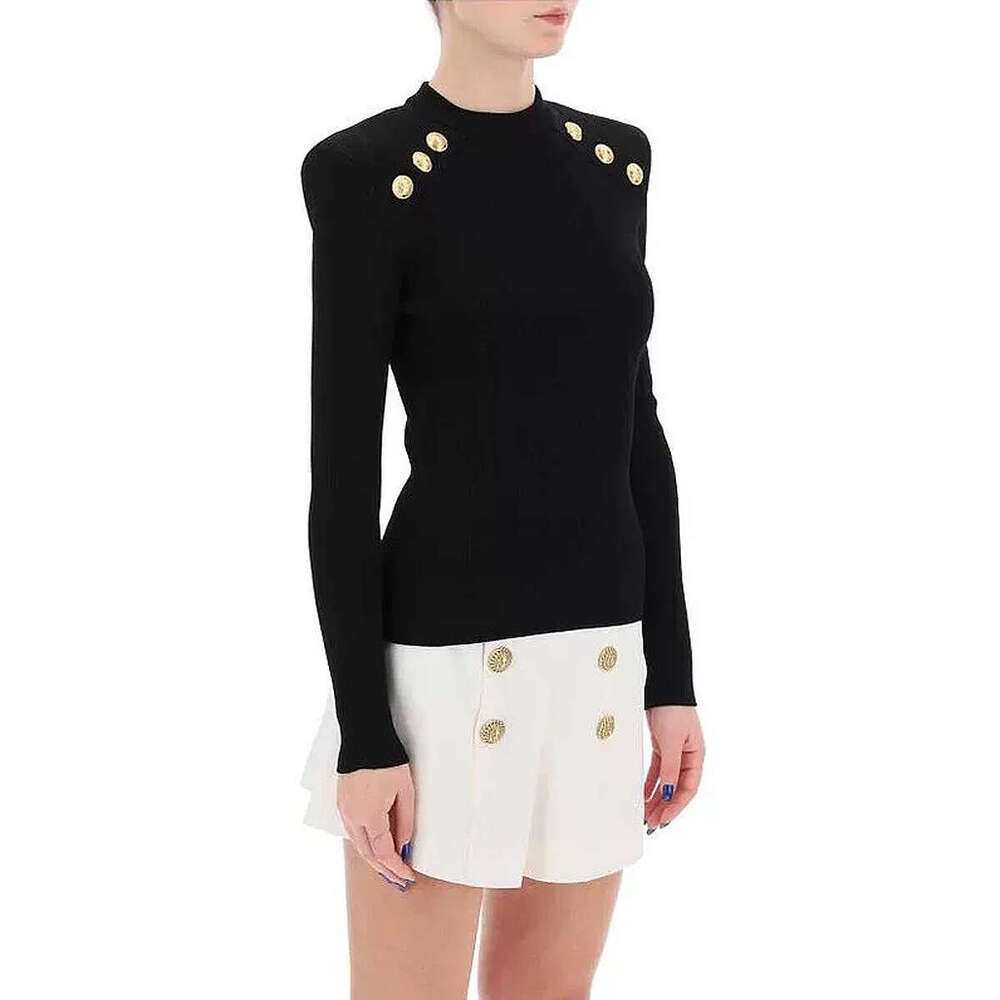 Spring and Autumn New Designer High Quality Classic Multi functional Wool Blended Knitted d24 Black Round Neck Women's Sweater