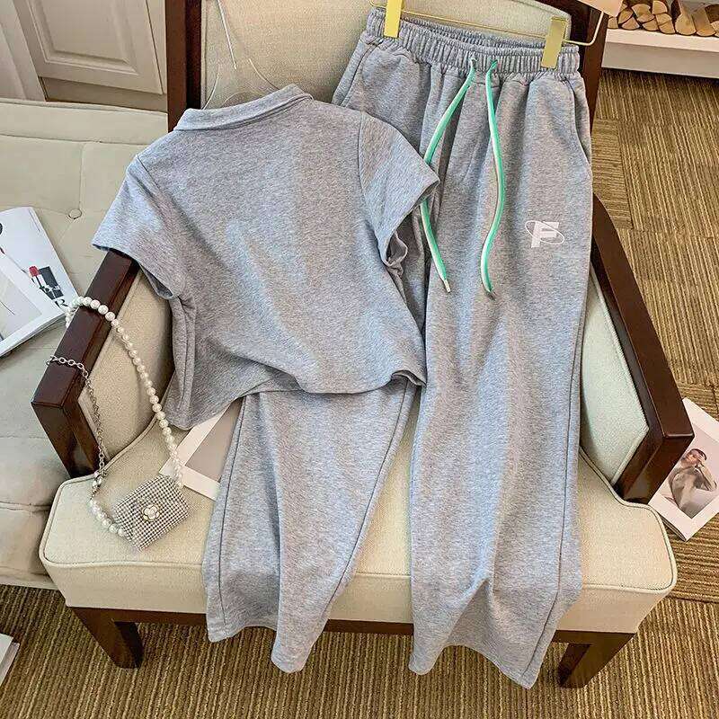 Spring And Summer New College Style Girls' Casual Sports Suit Loose Fit Short Sleeved Pants Two-Piece Set
