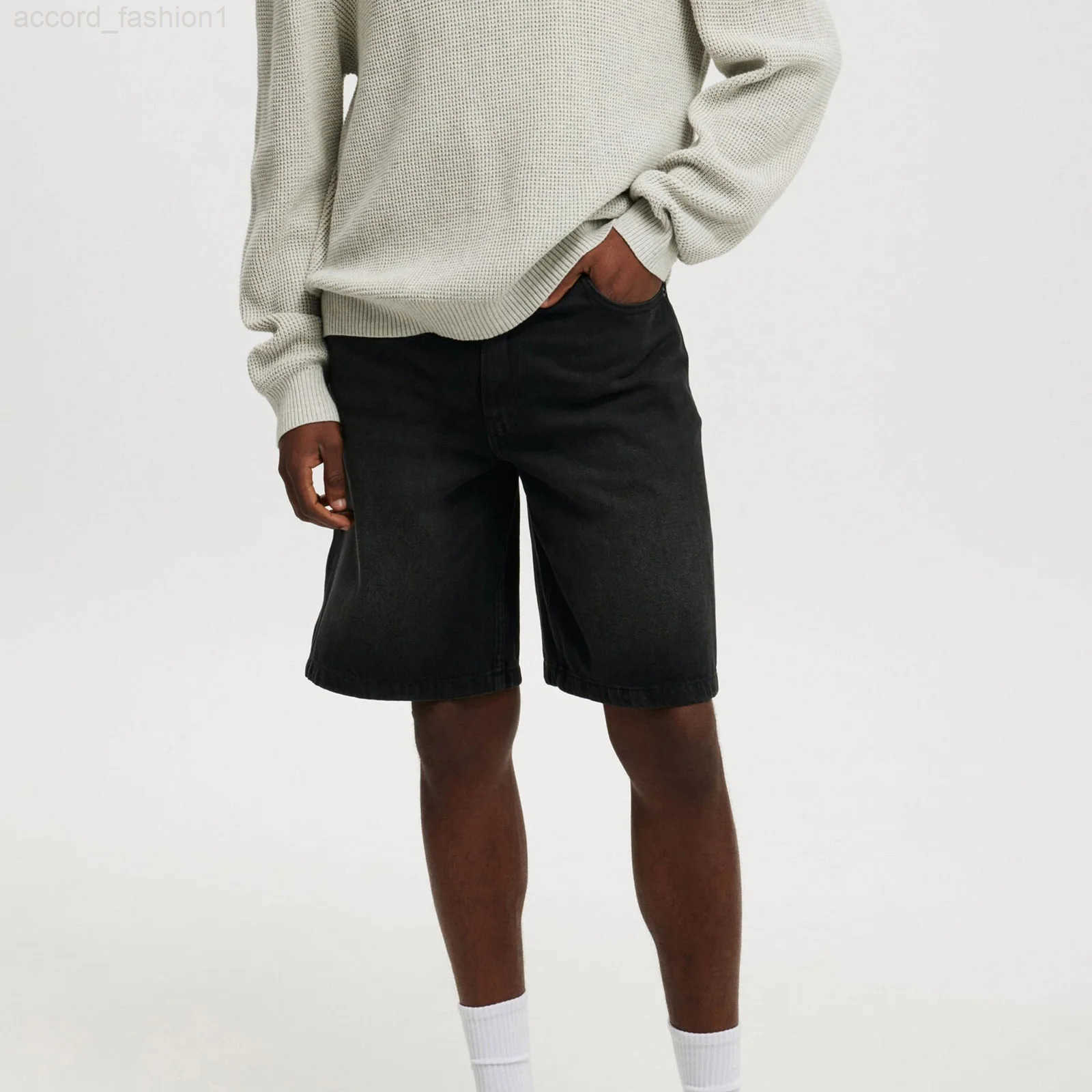Casual Mens Knee Length Denim Shorts Fashion High Waist Loose Fit Baggy Jean Shorts for Summer Daily Streetwear H260330