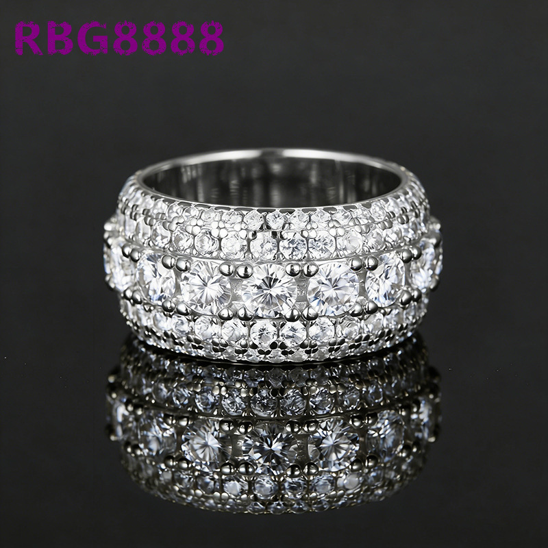 2026 New Plated Thick Gold Moissanite Ring Hip-Hop Unisex Ring Exquisite Hand Jewelry