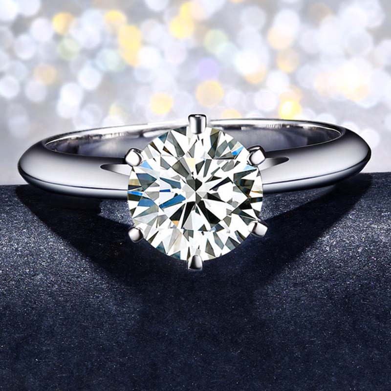 Solitaire 925 Sterling Silver Classical Six Prong Jewelry Round Cut Lab Moissanite Diamond Handmade Party Eternity Women Wedding Bridal Ring For Her L