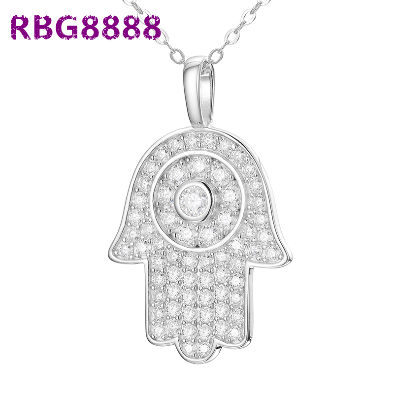 Hot Sale Fashion Hip Hop Iced Out 925 Sterling Silver Moissanite Hamsa Hand Pendant Necklace for Men and Women