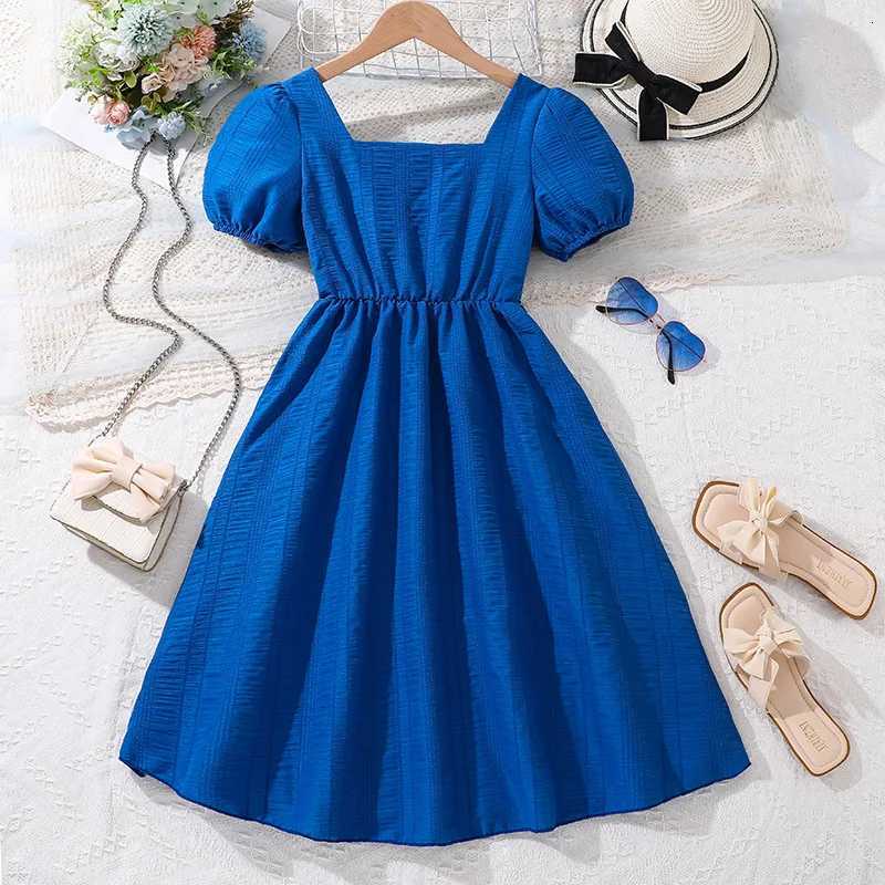 Kids Casual Dress For Girls Clothes Summer 2025 New Children Fashion Short Sleeve High Waist Pink Princess A-Line Dress 7-14YT260330