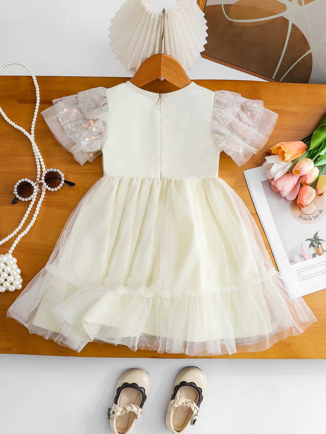 Summer New Baby National Style Sequin Tulle Dress Infant Clothing Bright Sparkling Mesh Dress for Little GirlsT260330