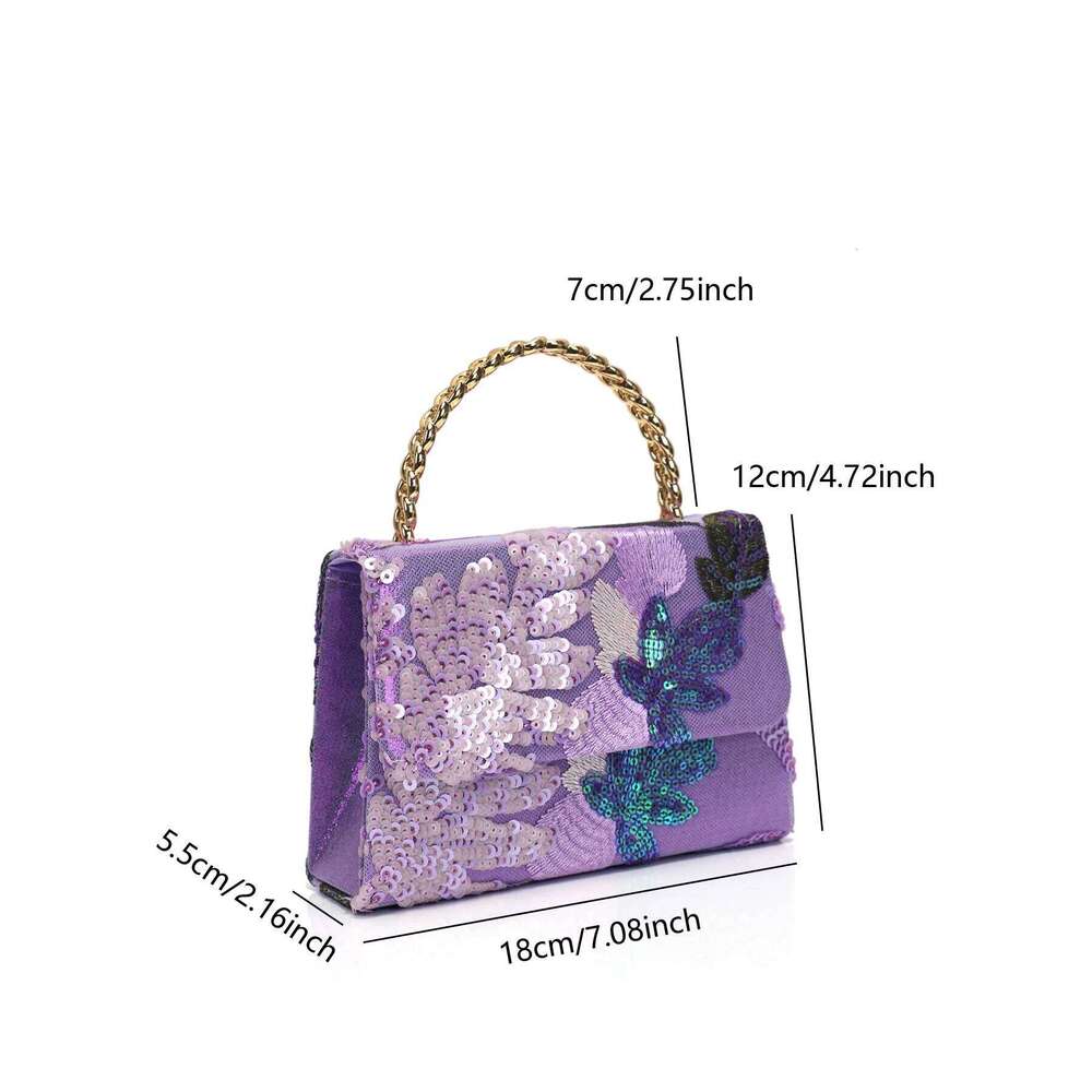 Chinese Embroidery New Arrival Bucket Design Random Women S Floral Pattern Clutch Bag Purple Color Sequines Women Evening Bags Envelope Clutch Bags