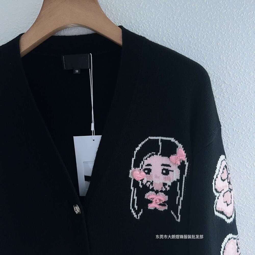 Style High Version Early Autumn New Micro Label Cartoon Jacquard V-Neck Long Sleeve Knitted Cardigan Top Qipao Hanfu Silk