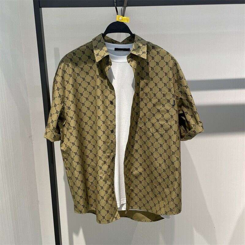 Men's Short Sleeve Summer New Fashion Trendy Stylish Loose Casual Outerwear V-Neck Cotton Shirt B1cjc2313