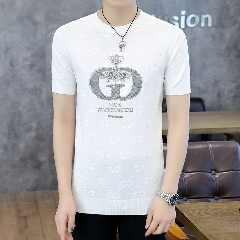 Collection luxury Summer New European Style Men's Short Round Neck T-Shirt Korean Version Slim Fit Trendy Versatile Half Sleeve Tee