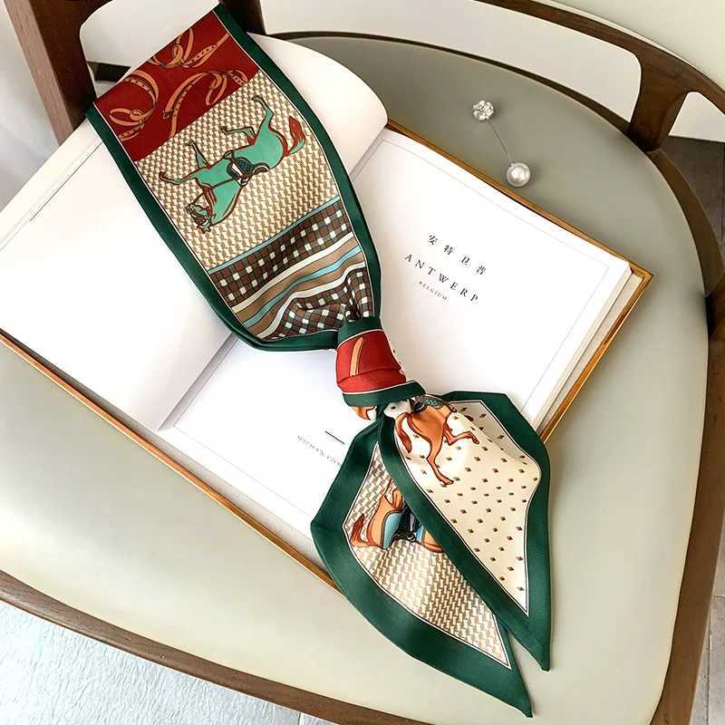 Long Silk Bag Tie Neck Skinny Scarf Hairband Foard Horse Print Brand Lady Neckerchief Ribbon 2024 Spring New X260328