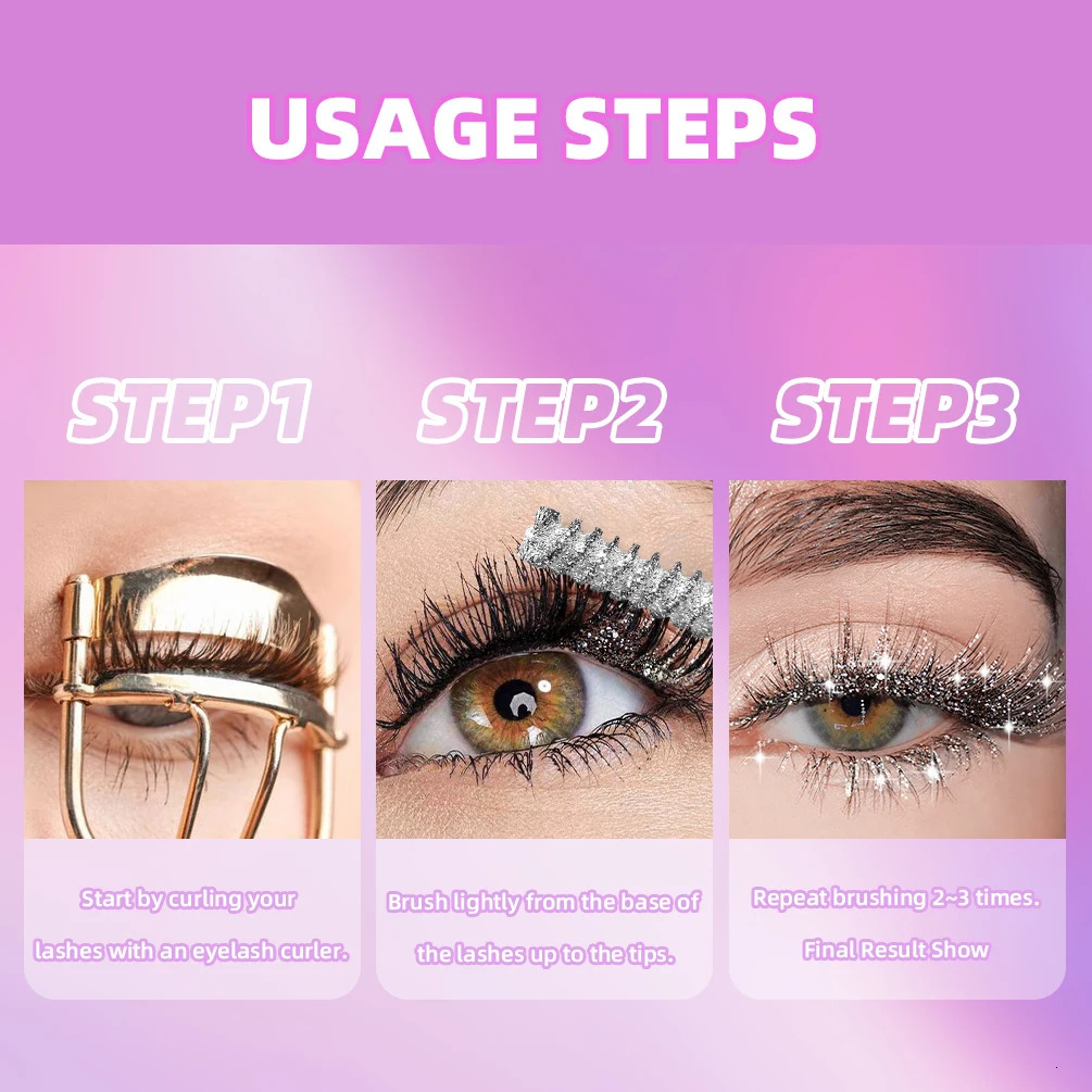1 PC Diamond Mascara Shining Galaxy Sequins Sweat Proof Glitter Eyelashes Quick Dry Lasting Curling Thick Shimmer Makeup 260316