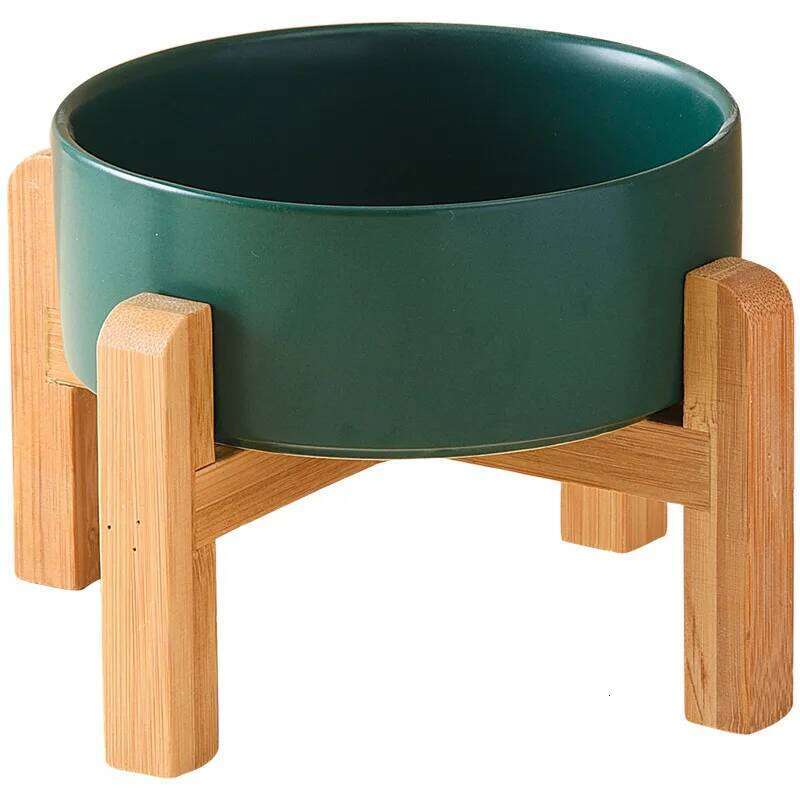 FGG Big Dogs Bowl Double Ceramic Elevated Pet Food Water Feeders Small Medium Large Dog Feeding Supplies with Wooden Stand 26W0330