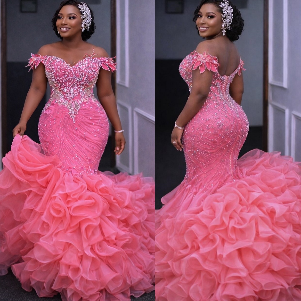 2k26 Pink Prom Dress 2026 Mermaid Sweetheart Beaded Florals Tiers Organza Evening Dress Sequined Birthday Formal Women Pageant Dinner Party Gowns Dres