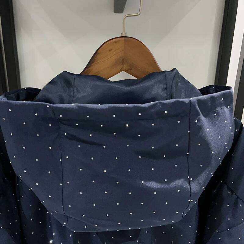 Women Polka Dot Hooded Zipper Jacket Loose 2026 Early Spring Lady Long Sleeve Hoodies Coat Top Mdng260330