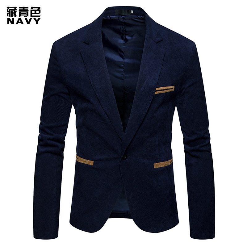 Spring and Autumn Fashion Mens Corduroy Blazer Jacket Mens Casual Color Block Jacket Business Small Suit