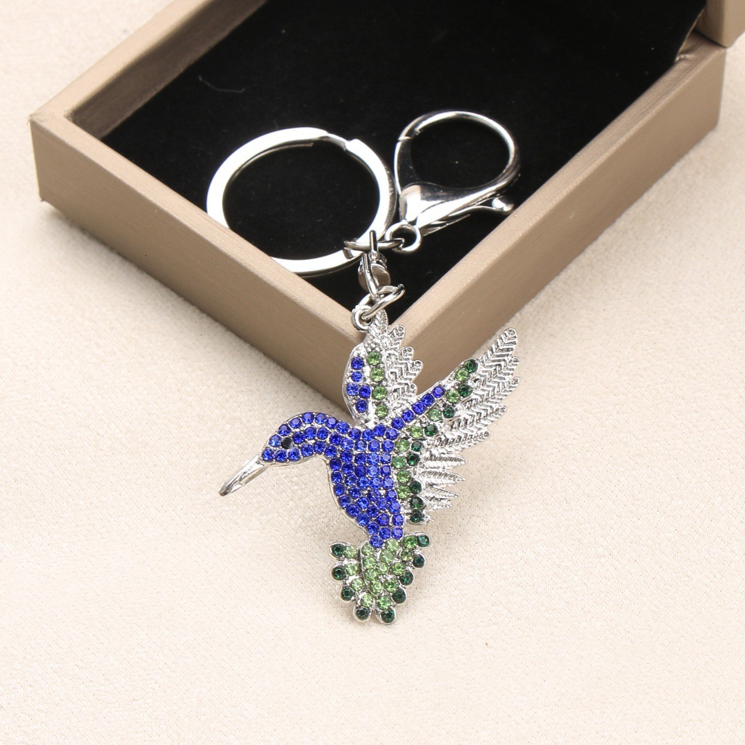 European And American High-End Alloy Rhinestone Hummingbird Keychain Cartoon Animal Keyring Accessories