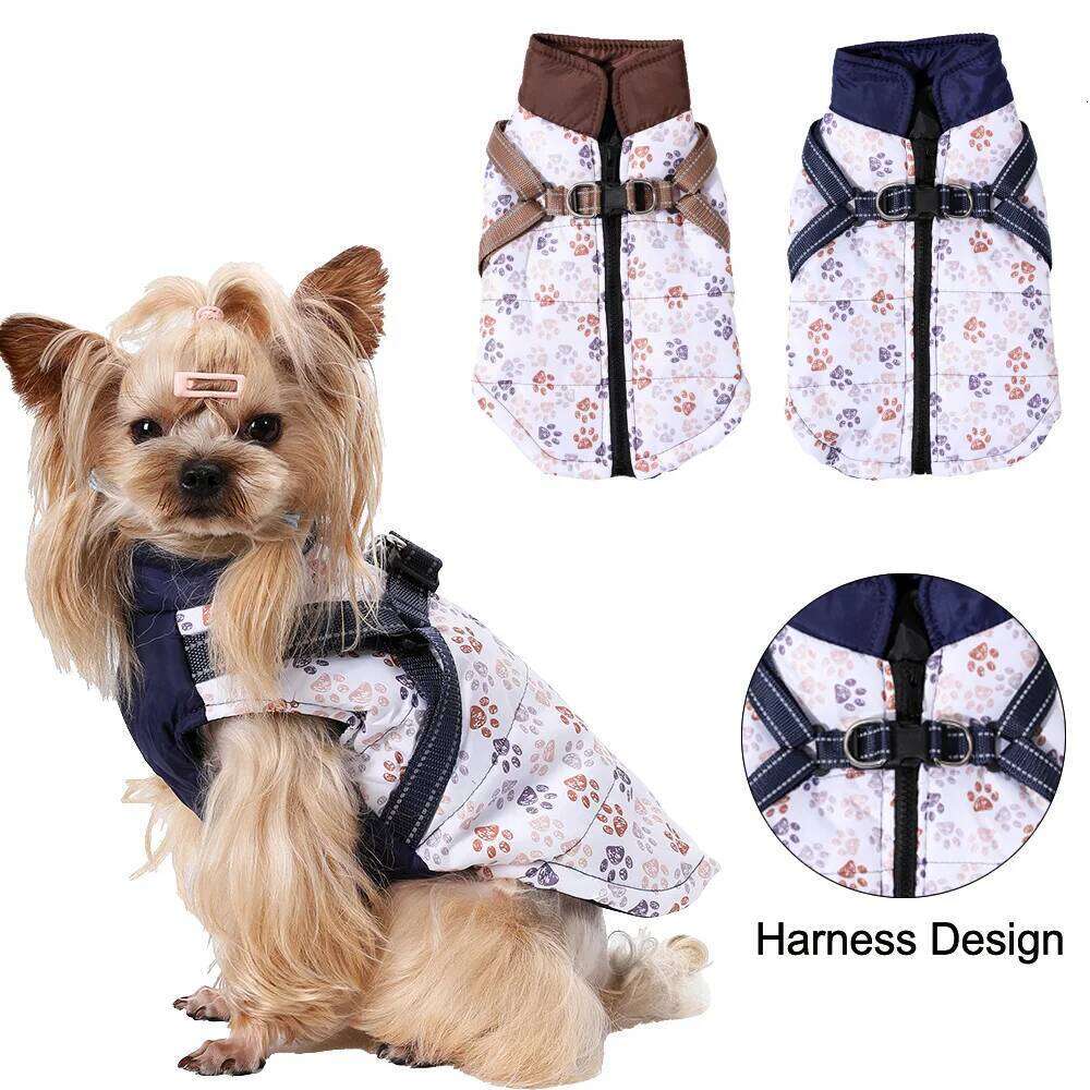 Reflective Pet Clothes For Small Medium Dogs Cats Winter Windproof Dog Jacket with Harness Warm Clothing Chihuahua Pug Coat
